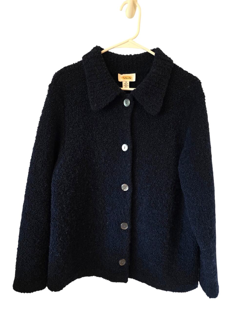Vintage Talbots Womens Wool Blend Textured Boucle Cardigan Sweater Medium Blue